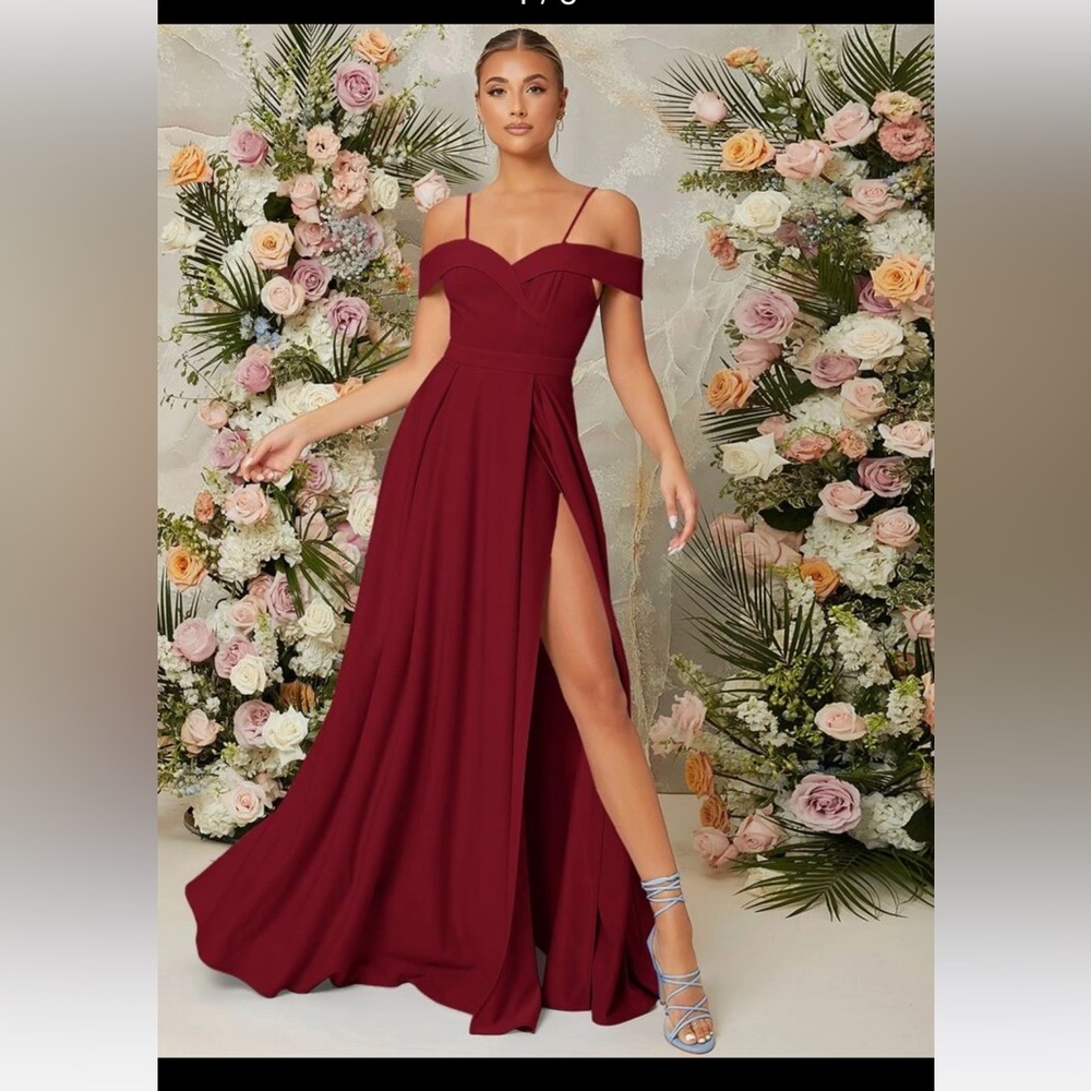 NWT Burgundy off-the shoulder gown Shien